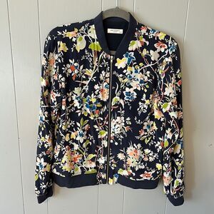 Equipment Navy Floral Silk Bomber Size XS